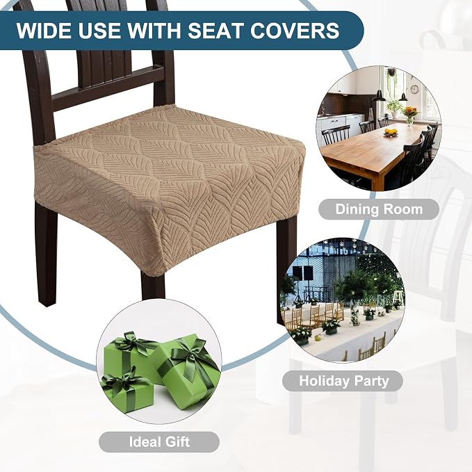 Removable and Washable Seat Covers for Dining Room Chairs Set of 4 - Waterproof Stretch Chair Seat Slipcovers, No Back Covers