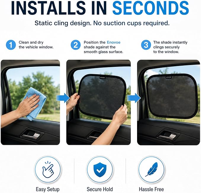 Enovoe Car Window Shades for Baby 2-Pack - 21" x 14" Inches Sun Shade Blocker, Cling Glare Shield and UV Rays Protection for Your Child - Side Windows Screens for SUV- Mesh Window Shades for car Baby