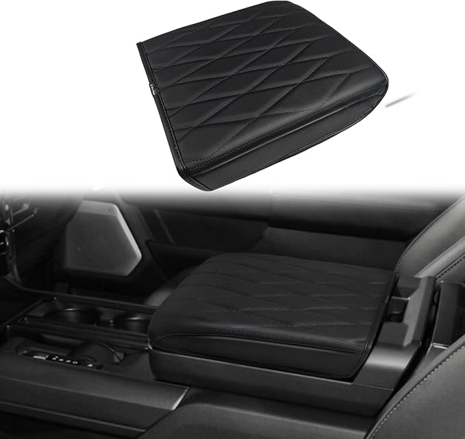 Muslogy Center Console Armrest Cover Fit for Ford F-150 F150 2021-2025 2026 Accessories, Comfort Armrest Pad Console Lid Cushion Vegan Leather Regular Thick(WorkSurface ONLY)