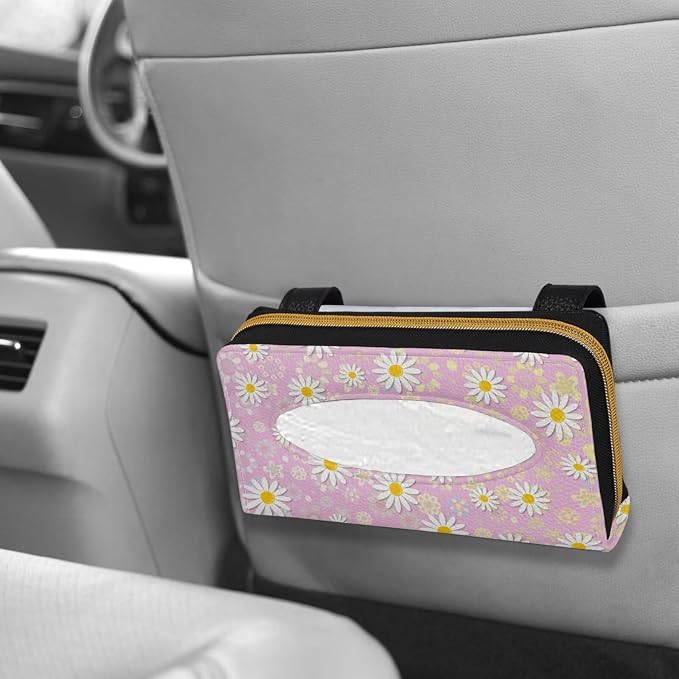 Car Tissue Holder Sun Visor Tissues Box Cover Pink Daisy Car Sun Visor Napkin, Mask Dispenser Visor Accessories for Women & Men