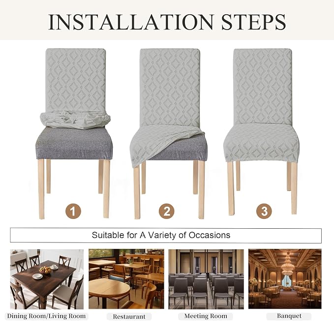 Genina Waterproof Chair Covers for Dining Room Set of 4, Removable Washable Chair Slipcover Protectors, Large Light Gray