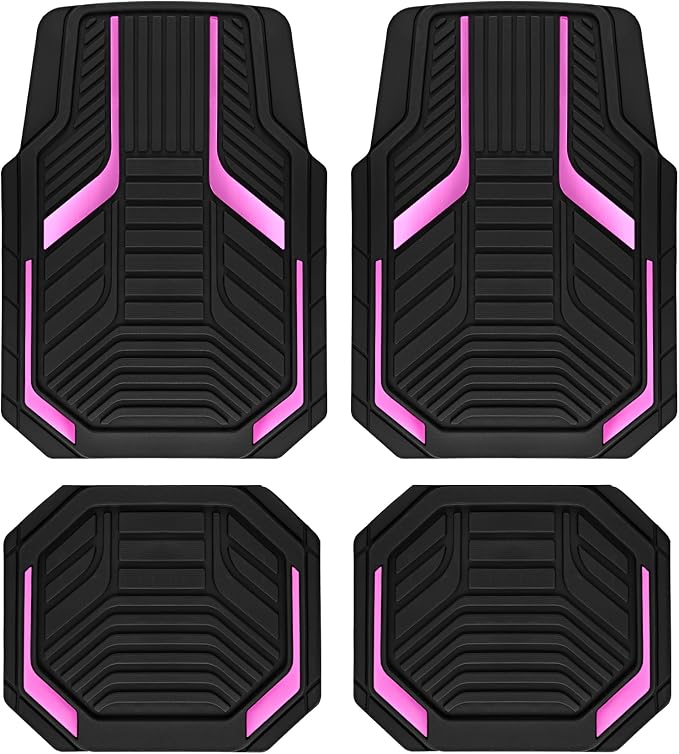 PIC AUTO Heavy Duty Rubber Floor Mats, Pink Aluminum Film Car Mats Set, Front and Rear Car Mats with Anti-Slip Backing, All Weather Protection, Trim-to-Fit for Automotive SUV, Sedan, Van