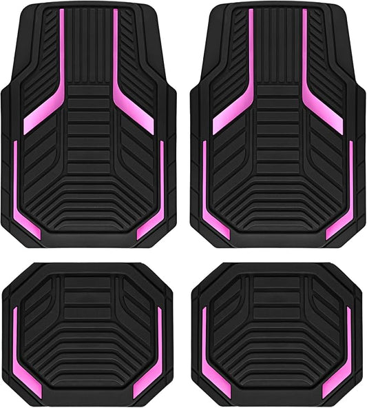 PIC AUTO Heavy Duty Rubber Floor Mats, Pink Aluminum Film Car Mats Set, Front and Rear Car Mats with Anti-Slip Backing, All Weather Protection, Trim-to-Fit for Automotive SUV, Sedan, Van