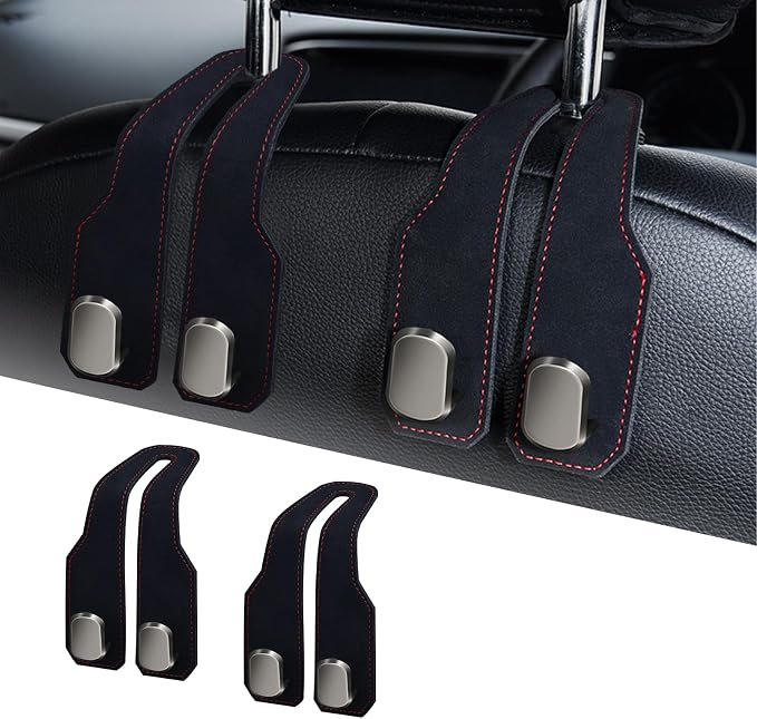 Car Seat Headrest Hooks for Purses and Bags, 2 Pack Bag Purse Holder for Car With Double Metal Hooks, Car Purse Hanger, Headrest Back Seat Handbags Hook Cute Hanging Accessories, Black