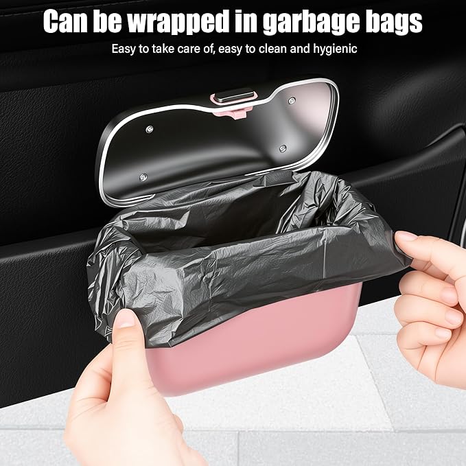 UYYE Car Trash Can, Car Garbage Bin with Lid & Handle - Leak-Proof Mini Trash Can for Car, Truck, SUV - Essential Car Accessories for Organization (Pink)