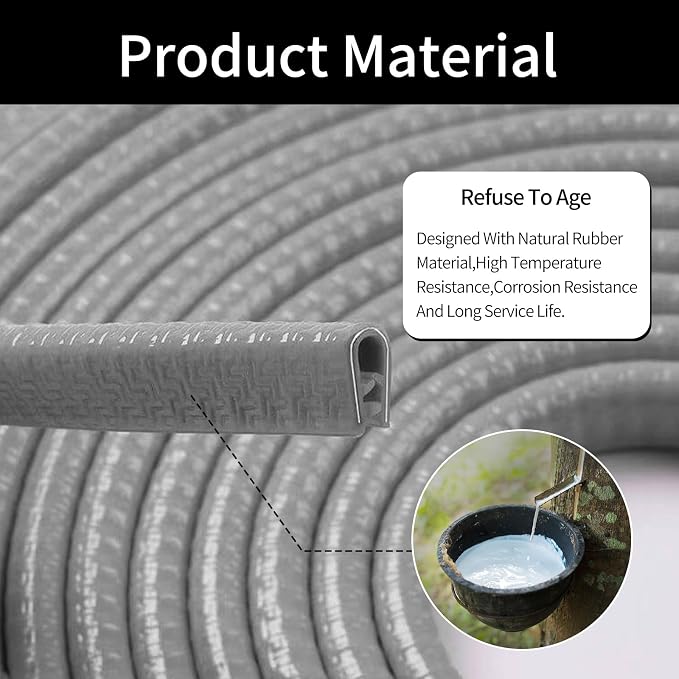 Car Door Edge Guards, 16Ft Rubber Seal Car Door Edge Trim, U Shape Door Edge Protector Guard, Aluminum Weather Proofing Automotive Door Edge Molding, Protection for Most Cars (Grey)