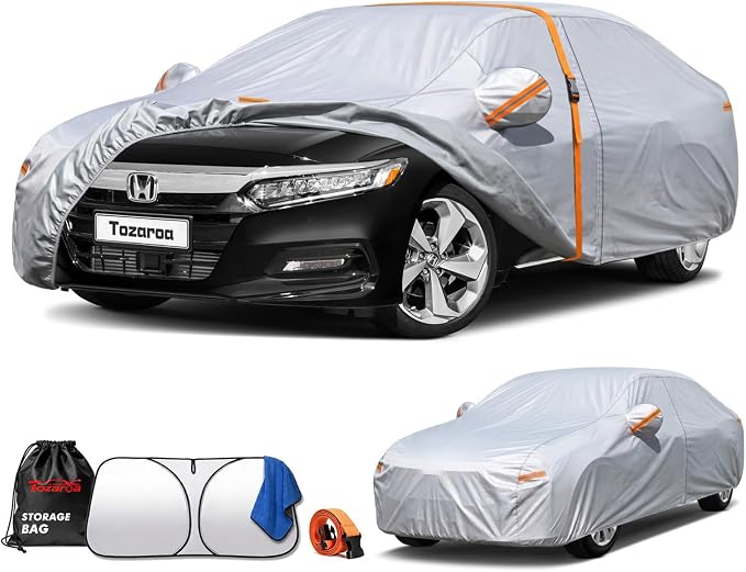 Car Cover Waterproof All-Weather,Outdoor Full Exterior Sedan Covers (Length 186-193 inch) Custom Fit for Toyota Camry,Tesla Model 3,Jetta,BMW 3 Series,Elantra,etc,Size A2(See Size Chart)