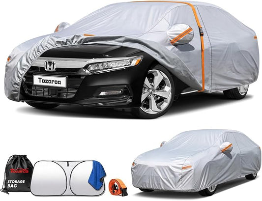 Car Cover Waterproof All-Weather,Outdoor Full Exterior Sedan Covers (Length 186-193 inch) Custom Fit for Toyota Camry,Tesla Model 3,Jetta,BMW 3 Series,Elantra,etc,Size A2(See Size Chart)