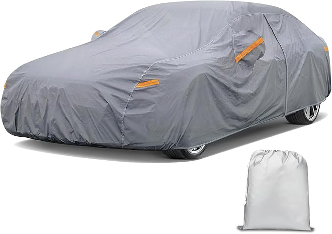 Nilight Car Cover Waterproof All Weather for Automobiles, Heavy Duty Outdoor Full Cover Rain Sun UV Protection with Zipper Cotton, Extra Thick Car Covers,Universal Fit for Sedan-Length (186" to 193")