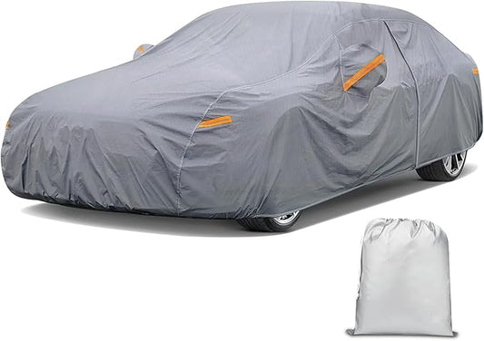 Nilight Car Cover Waterproof All Weather for Automobiles, Heavy Duty Outdoor Full Cover Rain Sun UV Protection with Zipper Cotton, Extra Thick Car Covers,Universal Fit for Sedan-Length (Upto 177")
