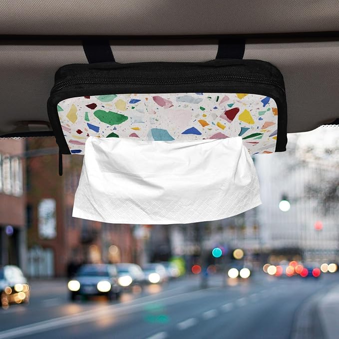 Light Colorful Terrazzo Car Tissue Holder Durable Napkin Holder Hanging Tissue Holders Case Car Tissues Bag for Sun Visor Seat Back Universal Auto