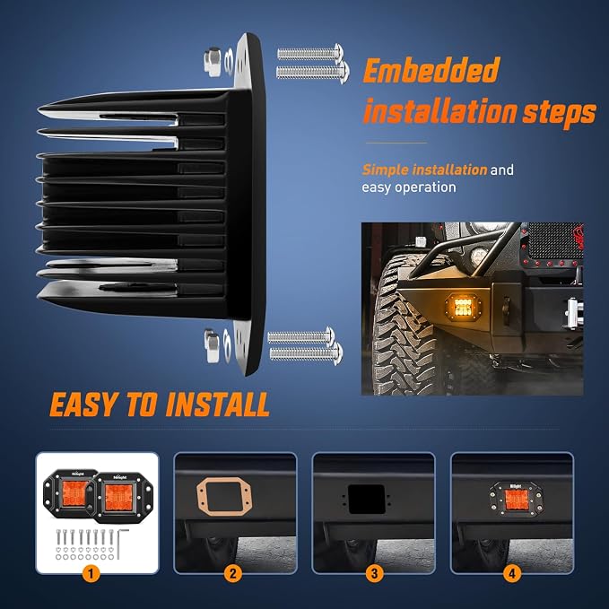Nilight Flush Mount LED Light Pods 2 PCS 42 W Amber | Spot Flood Combo Beam, Bumper Driving Fog Off Road Work Lighting for Truck SUV ATV UTV Pickup Van Boat Tractor