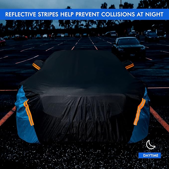 Car Cover Waterproof All Weather for Automobiles, 6 Layers Outdoor Full Exterior Cover Rain Sun UV Snowproof Protection with Zipper Cotton, Mirror Pocket for Sedan (173-183 inch)