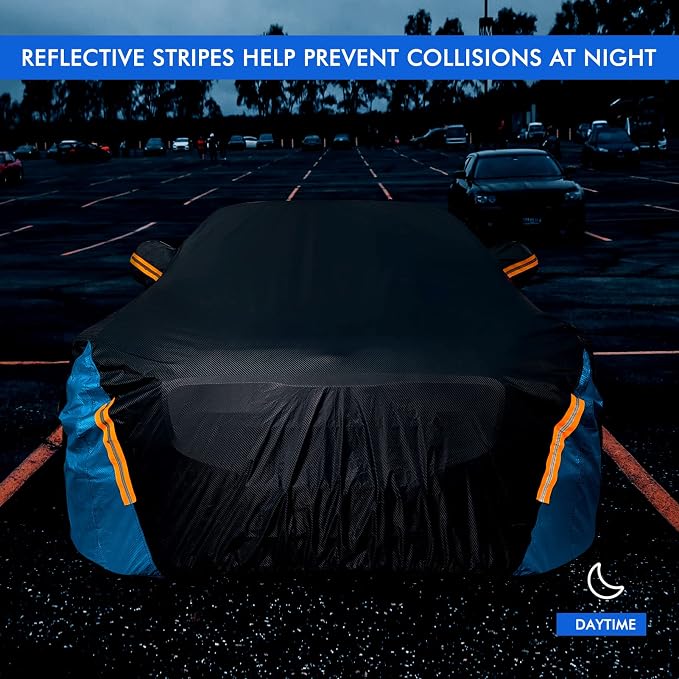 Car Cover Waterproof All Weather for Automobiles, 6 Layers Outdoor Full Exterior Cover Rain Sun UV Snowproof Protection with Zipper Cotton, Mirror Pocket for Sedan (196-210 inch)