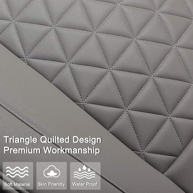 Black Panther Luxury PU Leather Rear Car Seat Cover Adjustable Length (49-55'') Back Bench Seat Protector Fits 90% Standard Two-seat Rear Row, for Seat Bottom Only, Triangle Quilted Design, Gray