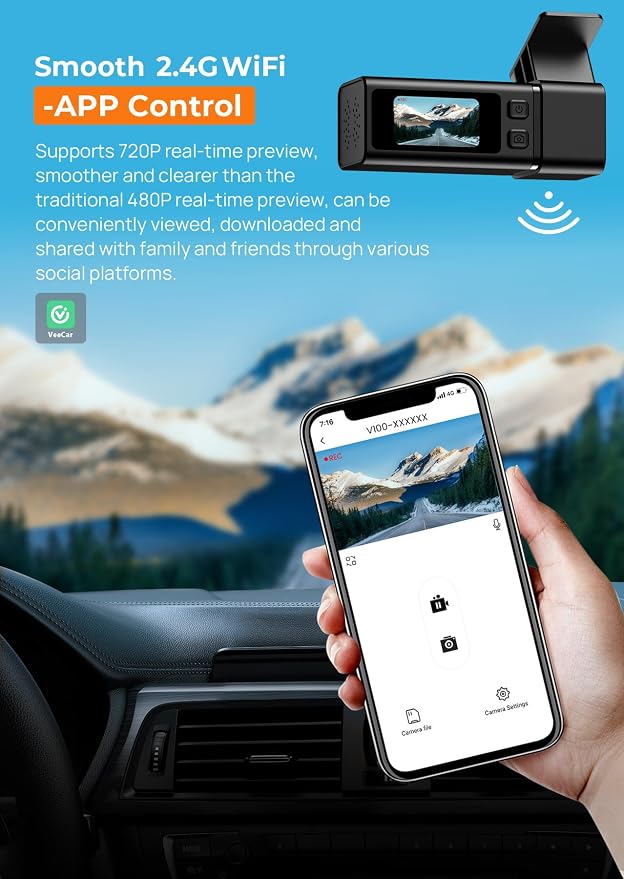 Dash Cam Front Camera for Cars, 2.5K WiFi Dash Cam, 1.47" Screen, 256GB Max | App Control, 160° Lens, Night Vision, G-Sensor, Smart Voice, Loop Recording, 24H Parking, Simple Setup, SD Card Not Included