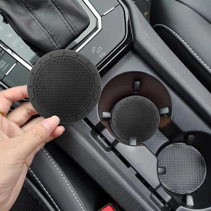 Car Cup Holder Coaster, 4 Pack 2.75 Inch Diameter PVC Non-Slip Universal Insert Coaster, Durable, Suitable for Most Car Interior, Car Accessory for Women Men Black