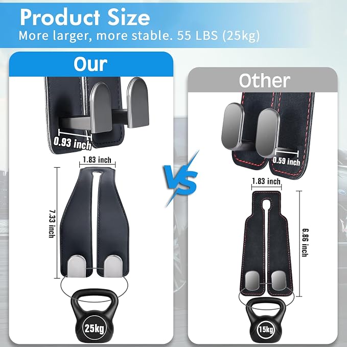 Car Hooks for Headrest, Leather Car Seat Back Storage Organizer Interior Accessories, More Wide & Deep Auto Seat Hook Hangers for Purse Umbrellas Handbag Clothes Coats Grocery Bags (Black-1 Pack)