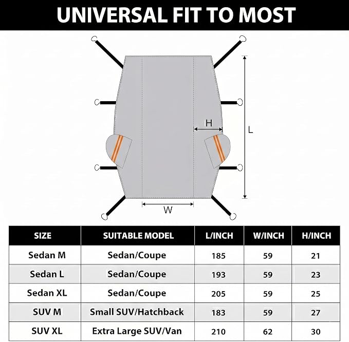 Half Car Cover Top, Windshield & Sunroof Cover for Ice and Snow | Waterproof, Easy Installation, Reflective Strip, Sunroof Leak Protection, Hail Protector, Fits Sedan 186-195 inch