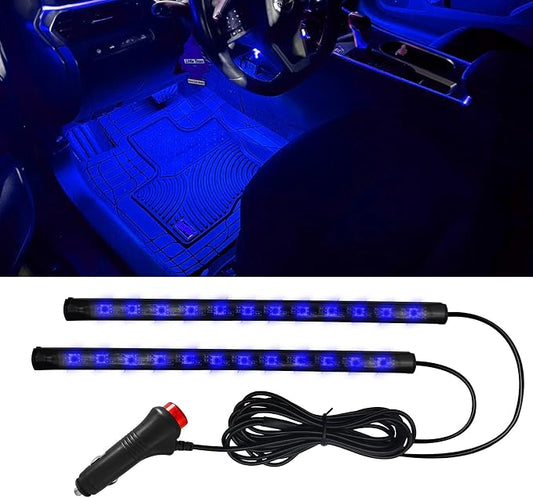 Car LED Strip Light, Car Interior Lights, 12V 24 LED Under Dash Atmosphere Lights with Cigarette Lighter Port, Auto Atmosphere Under Dash Lighting Kit for Vehicles (Blue, Cigarette Lighter)