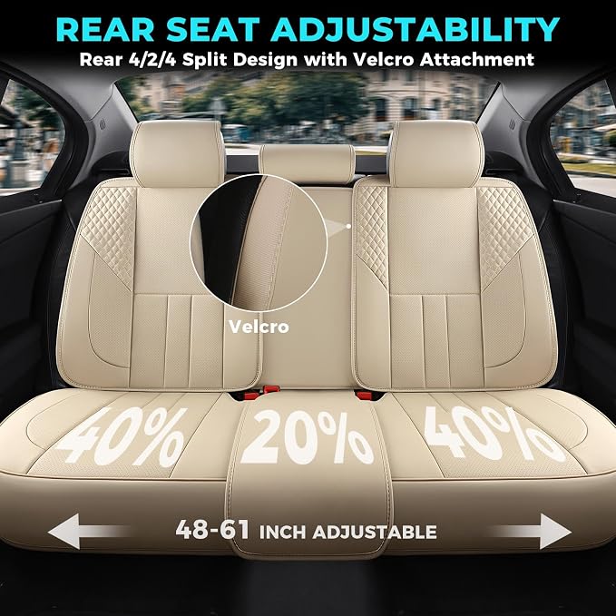 Universal Car Seat Covers for SUVs Sedans Trucks Beige | universal fit, faux leather, waterproof, breathable, stain/scratch resistant, airbag compatible, anti-slip, easy install