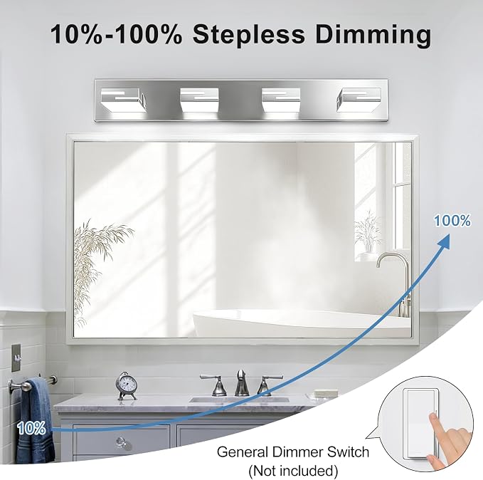 LED Modern Bathroom Vanity Light Fixtures, Dimmable Chrome Vanity Lights for Bathroom Lighting Fixtures Over Mirror, with 360° Rotatable Heads 4-Light 30-inch (Cool White 6000K)