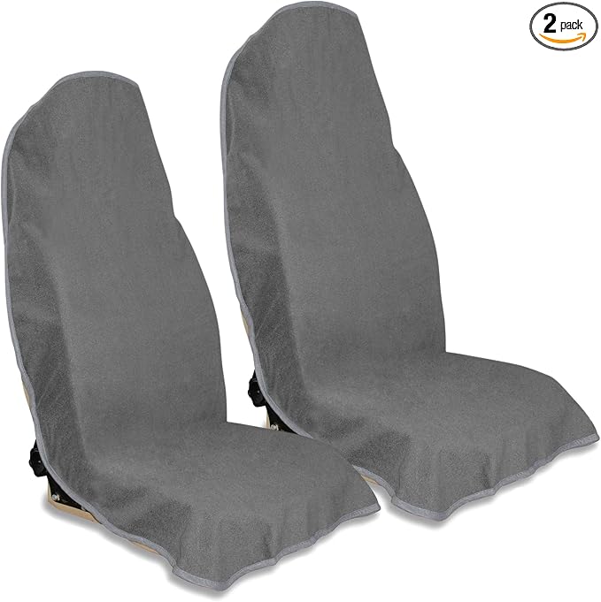 Waterproof Car Seat Cover for Front Seats, Protector for Cars SUVs Trucks, Sweat Towel Seat Covers Bucket for Gym,Workout,Beach,Hiking,Running and Swimming (Grey, 2PCS)