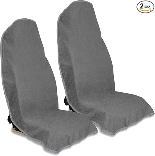 Waterproof Car Seat Cover for Front Seats, Protector for Cars SUVs Trucks, Sweat Towel Seat Covers Bucket for Gym,Workout,Beach,Hiking,Running and Swimming (Grey, 2PCS)