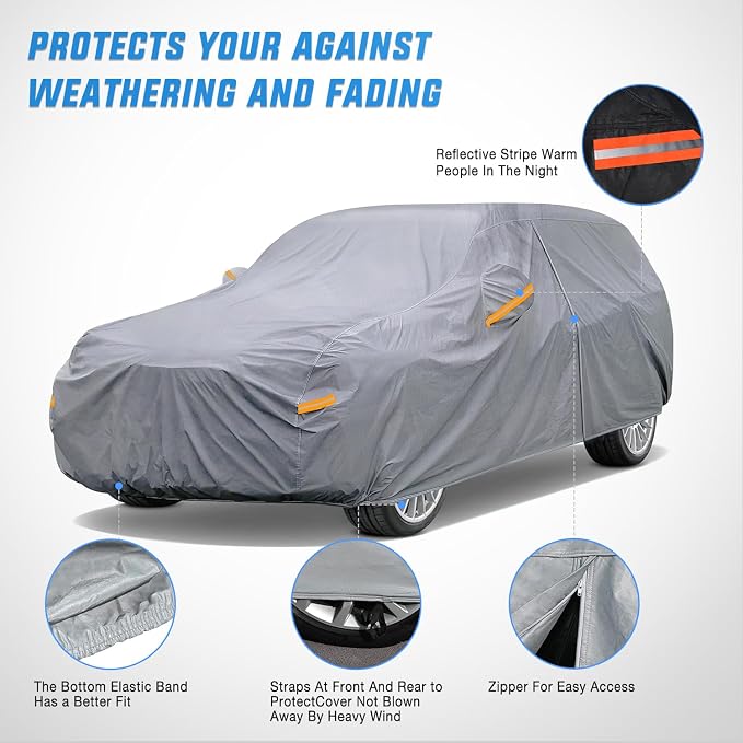 Nilight Car Cover Waterproof All Weather fo SUV, Heavy Duty Outdoor Full Cover Rain Sun UV Protection with Zipper Cotton, Extra Thick Car Covers,Universal Fit for SUV Jeep-Length (191" to 200")