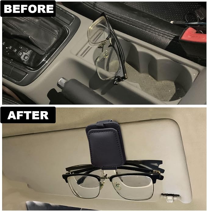 2 Pack Magnetic Leather Car Visor Sunglass Holder | Leather Glasses Eyeglass Hanger Clip for Car, Sunglass Clip Glasses Holder for Car Visor
