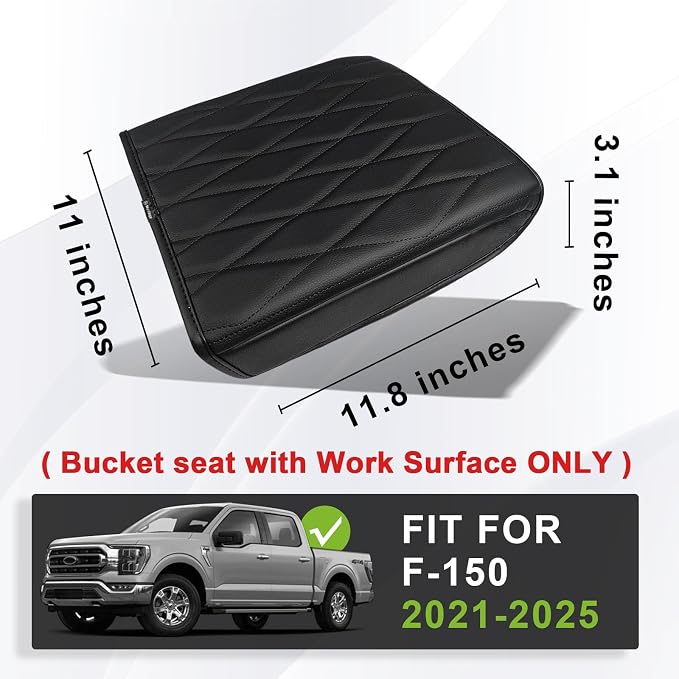 Muslogy Center Console Armrest Cover Fit for Ford F-150 F150 2021-2025 2026 Accessories, Comfort Armrest Pad Console Lid Cushion Vegan Leather Regular Thick(WorkSurface ONLY)
