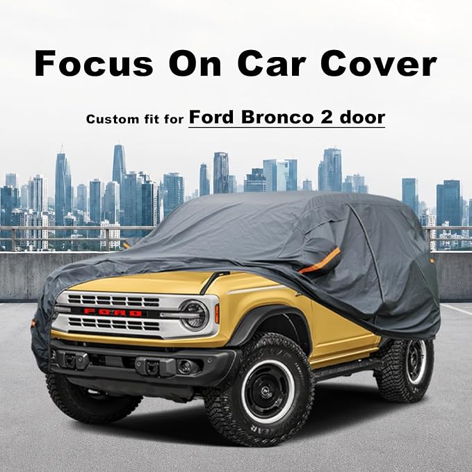 GUNHYI Premium Car Cover Custom Fit Ford Bronco 2 Door, 16 Layers Heavy Duty Car Cover Waterproof All Weather with Zipper Door for Sun Rain Snow Dust Uv Protection