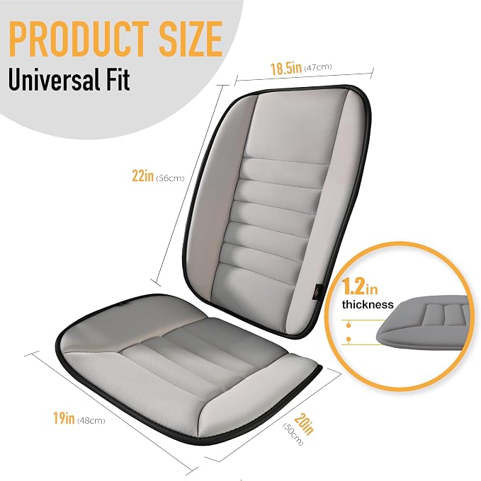 kingphenix Car Seat Cushion with Back Support Pillow, Memory Foam, Gray | Memory Foam Car Cushion for Long Driving, Truck, Office Chair, Tailbone and Lower Back Support