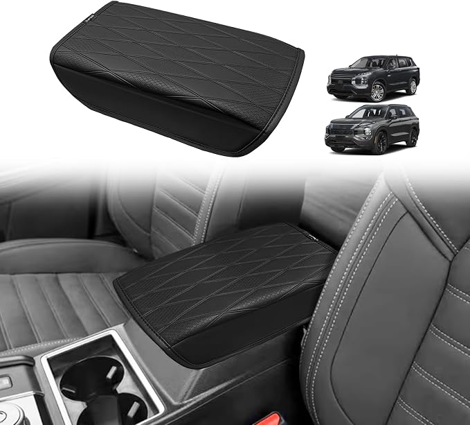 Muslogy Center Console Armrest Cover Compatible with 2025 2026 Mitsubishi Outlander & 2026 Nissan Rogue (Plug-in Hybrid) Accessories Armrest Pad Arm Rest Cushion Vegan Leather Regular Thick(PHEV Only)