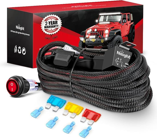 Nilight Wiring Harness Kit Nylon 14 AWG 2 Leads 12 V On Off Switch Power Relay Blade Fuse for LED Light Bar Off Road Lights on Cars Jeep Boat Trucks