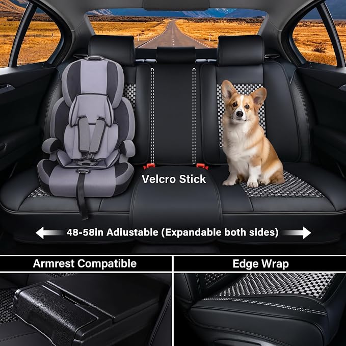 Coverado Leather Seat Covers for Car, Waterproof Car Seat Covers Full Set, 2 in 1 Conversions Car Seat Cover Protector Car Accessories Universal Fit for Most Cars SUVs and Trucks (Black&Gray)