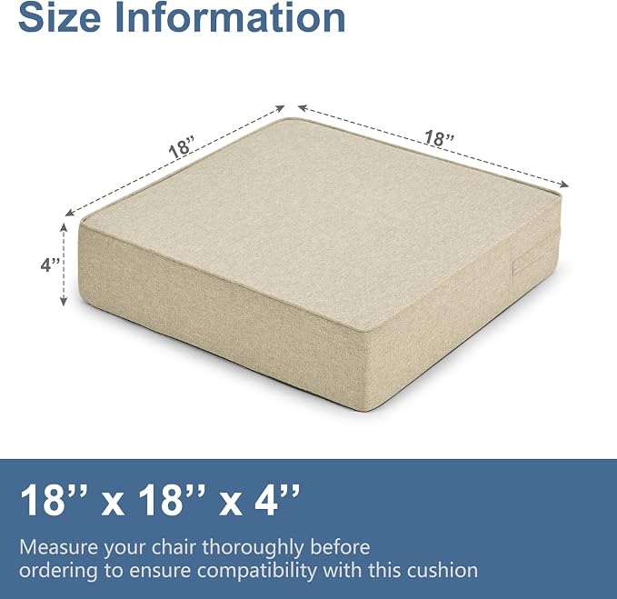 Shinnwa Gel Memory Foam Recliner Cushion for Elderly, Extra Large Seat Cushion, Dual-Layer Foam Chair Pad for Couch, Armchair, Wicker Chairs, Floor, 18 × 18 × 4in, Beige