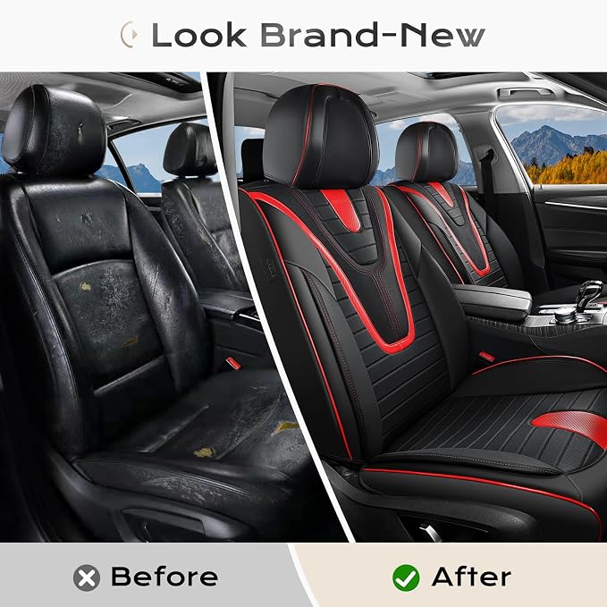 Coverado Car Seat Covers Front Seats, 2 Pack Waterproof Leather Front Seat Covers, Universal Fit for Cars SUVs Sedans,Black Redline