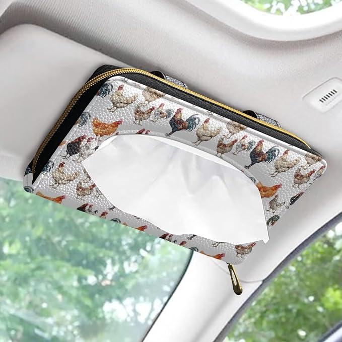 PU Leahter Tissue Box Sun Visor Napkin Holder Rooster Hanging Sun Visor Napkin Holder Easy to Install Easy Fixed
