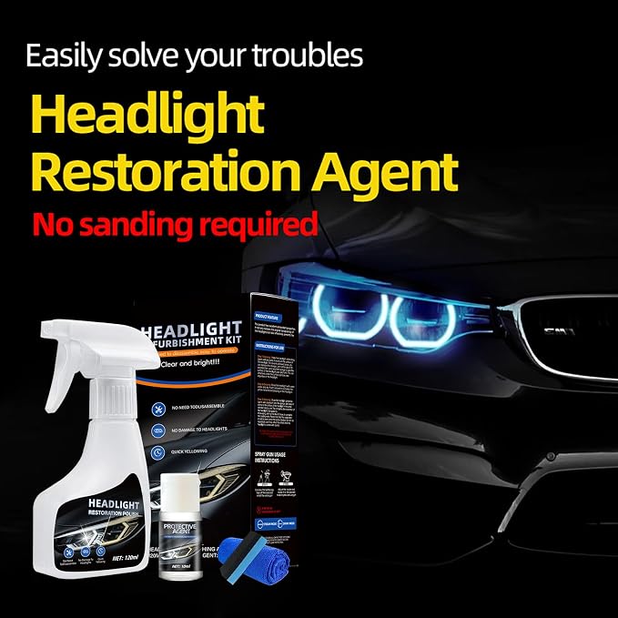 Car Headlight Restoration Polishing Kits,Headlight Restoration Kit,Headlight Cleaner And Restorer Kit,Headlight Cleaner,Multifunctional Car Headlight Polishing for All Vehicle Types (1Set)