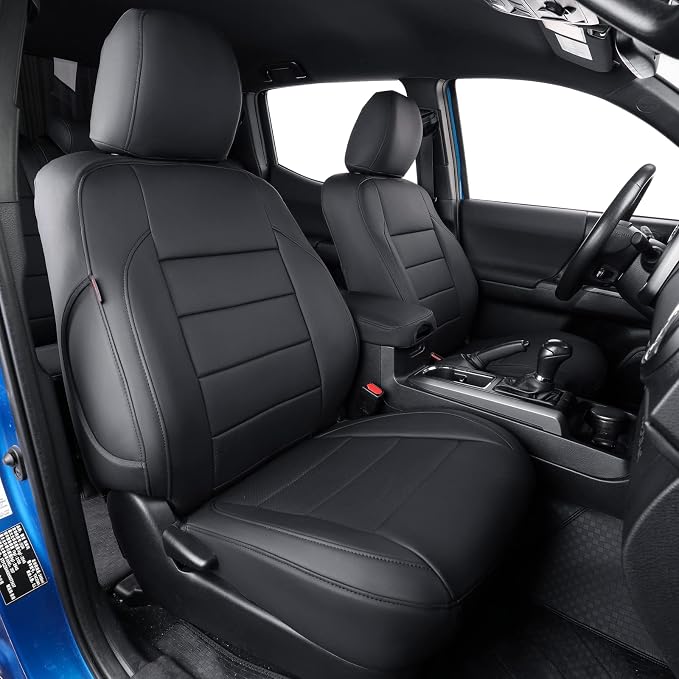 coverdream 2nd Gen Tacoma Seat Covers Custom Fit for 2012-2015 Toyota Tacoma Double Cab/Crew Cab(TRD Sport Seats),Fully Covered Faux Leather Seat Protector-Full Set (Black)