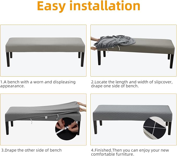Fuloon Waterproof Dining Bench Cover, Removable Bench Slipcover Washable Bench Seat Protector Cover for Living Room, Bedroom, Kitchen (Light Grey)