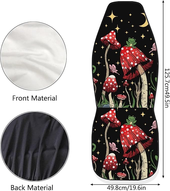 Car Seat Cover, Mushroom with Star Auto Seat Protector Front Seat Cover Set, SUV/Truck/Van/Car Universal Seat Covers, Set of 2