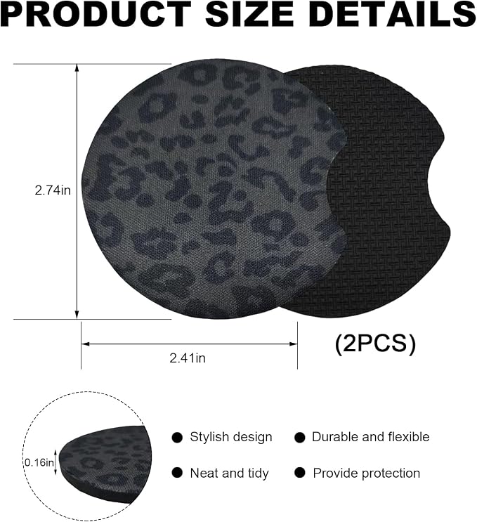 2PCS Car Cup Holder Coasters, Leopard Print Absorbent Rubber Insert Coaster with Finger Notch, Anti-Slip Drink Cup Mat Cute Vehicle Interior Accessories for Women Men (13)
