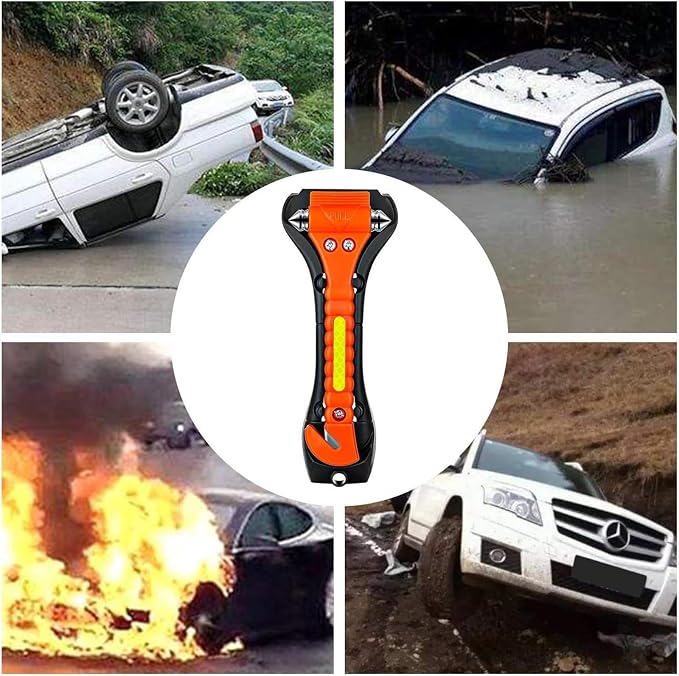 Car Safety Hammer,6 Pack Car Window Breaker Tool 2 in 1 Seat Belt Cutter and Glass Breaker with Light Reflective Tape for Car Accessories and Emergency Escape Tools