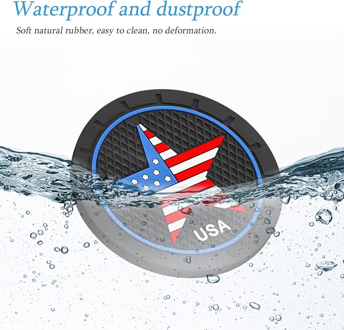AUCELI 4 Pack Car Cup Holder Coasters, Colored American Flag US Flag Insert Car Cup Coaster, 2.75 Inch Anti Slip Shockproof Embedded Drink Mat, Vehicle Interior Decor Accessories