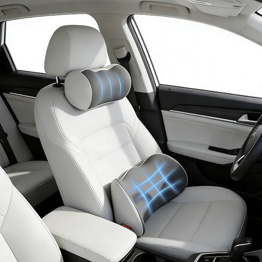 Car Lumbar Support & Neck Support Headrest Pillow Kit | Ergonomic Memory Foam Cushion, Sciatica & Tailbone Pain Relief, Fits Car Seat, Office Chair & Wheelchair