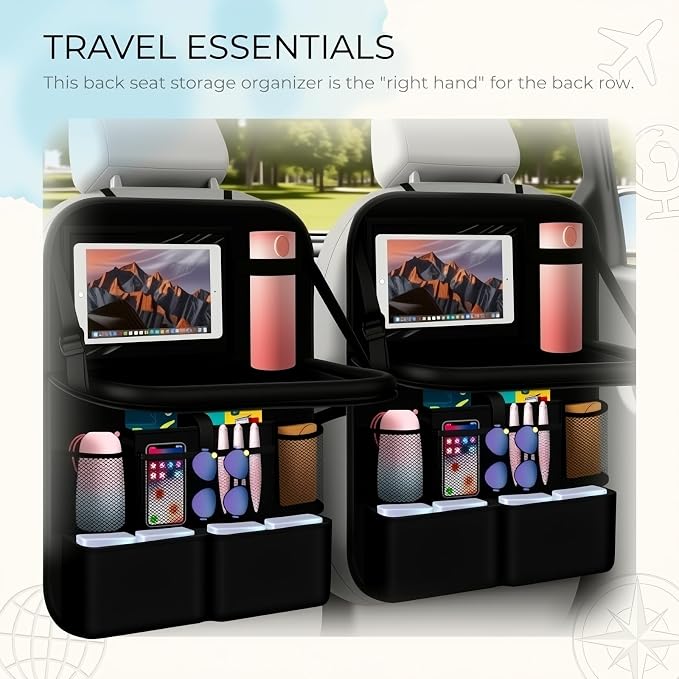 Backseat Car Organizer,Foldable Back Seat Car Organizer with Cars Tray & Cup Holder,Multifunctional Back of Seat Cars Organizers as Rear Seats Organizers for Most Vehicles
