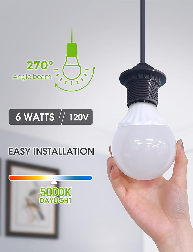 LOHAS G25 Globe Light Bulbs, LED Vanity Lights | 40-45W Equivalent, Bathroom Round Light Bulb, E26 Edison Base Lamp, Bathroom Makeup Mirror Home Lighting, Non-Dim, 6 Pack