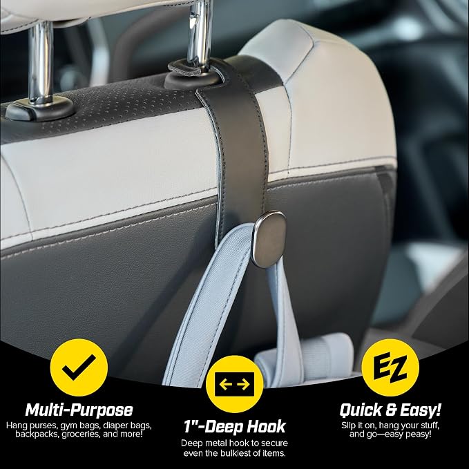 Wrap-It Storage Headrest Hook (2-Pack) - Car Accessories | For Hanging Bags And Purses, Simple Seat Back Hangers, Car Essentials, Road Trip Essentials For Adults